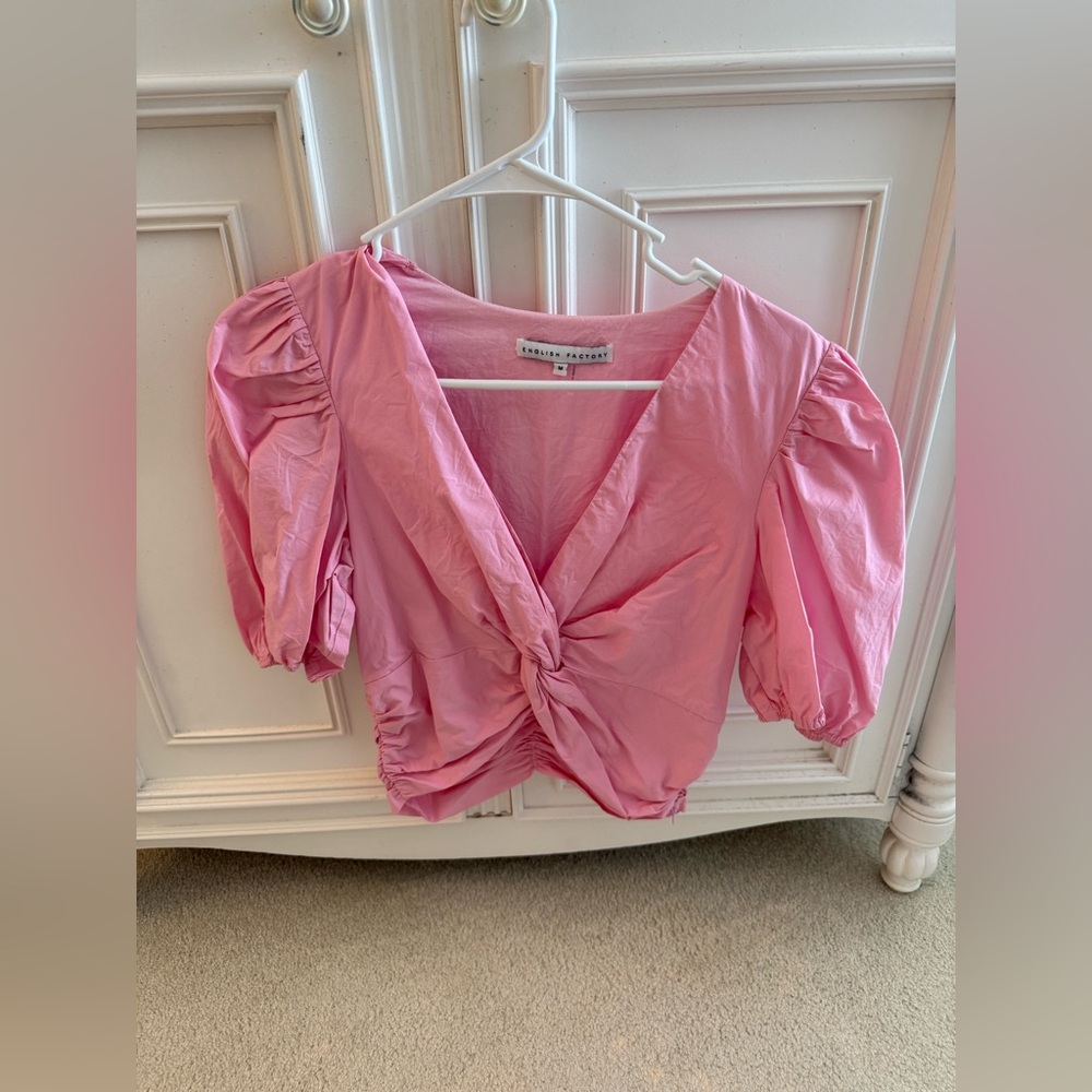 English Factory Pink Ruched Puff Sleeve Blouse